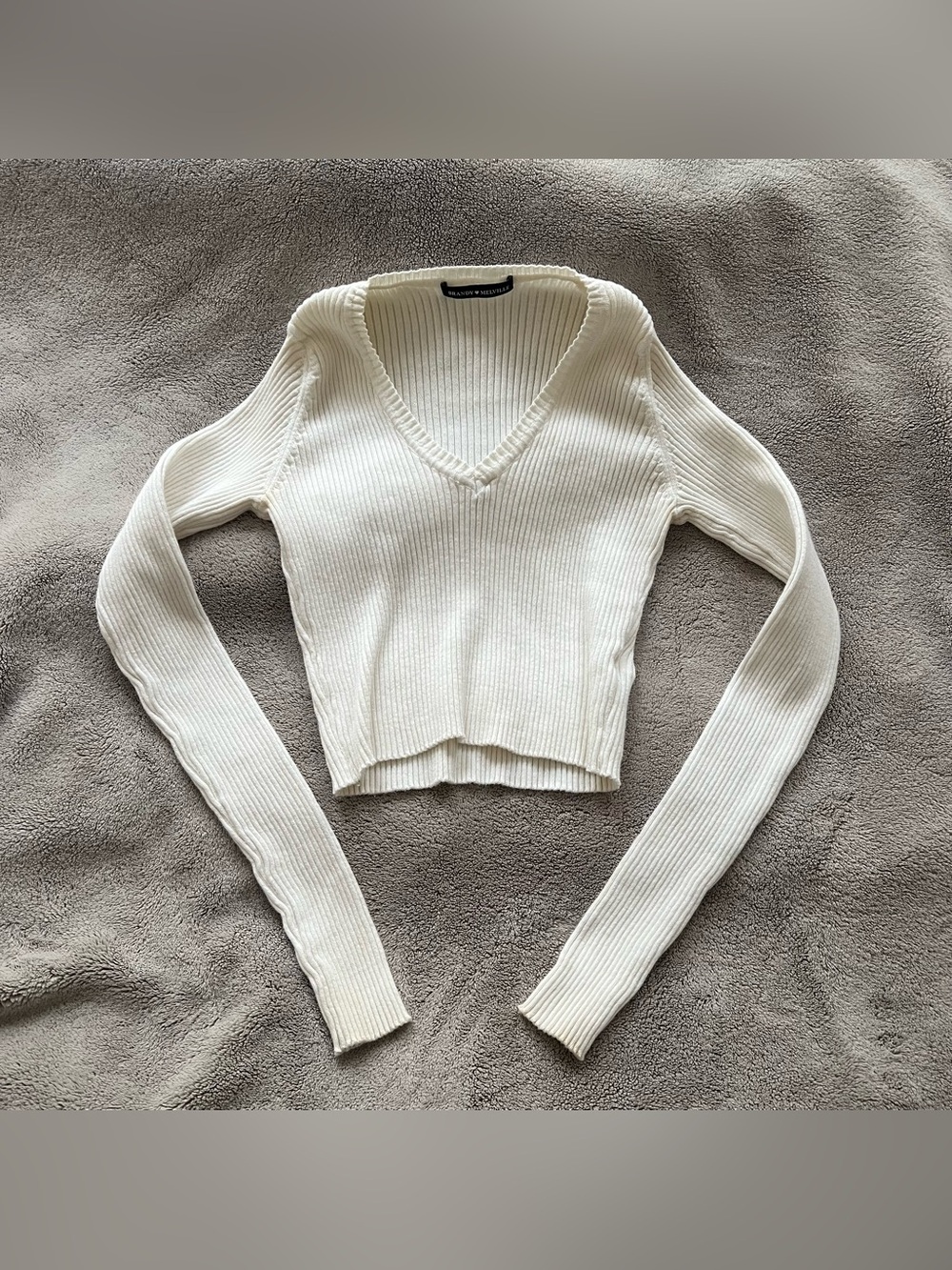 Brandy Melville Cream Ribbed Cropped Sweater